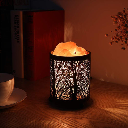 Himalayan Rock Salt Black Forest Lamp with Metal Basket & Dimmer Switch