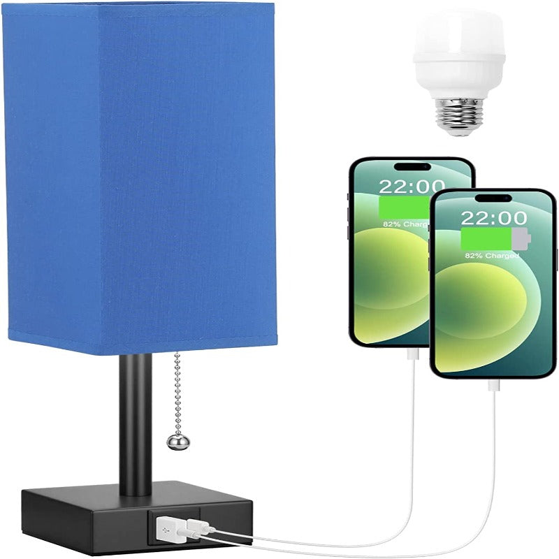 Table Lamp With 3 Levels Brightness 2700/3500/5000K Nightstand Lamp With USB A Ports, Small Lamp With 3 Color Modes By Pull Chain, Bedroom Lamp With LED Bulb