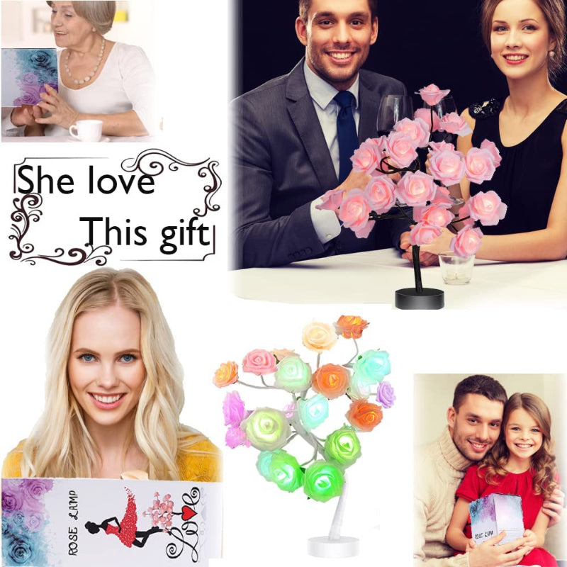 Gift for Girls Women Mom Wife Friends Unique Last Forever Flower Tree Rose lamp Best Home Décor For Wedding Living Room Bedroom Party