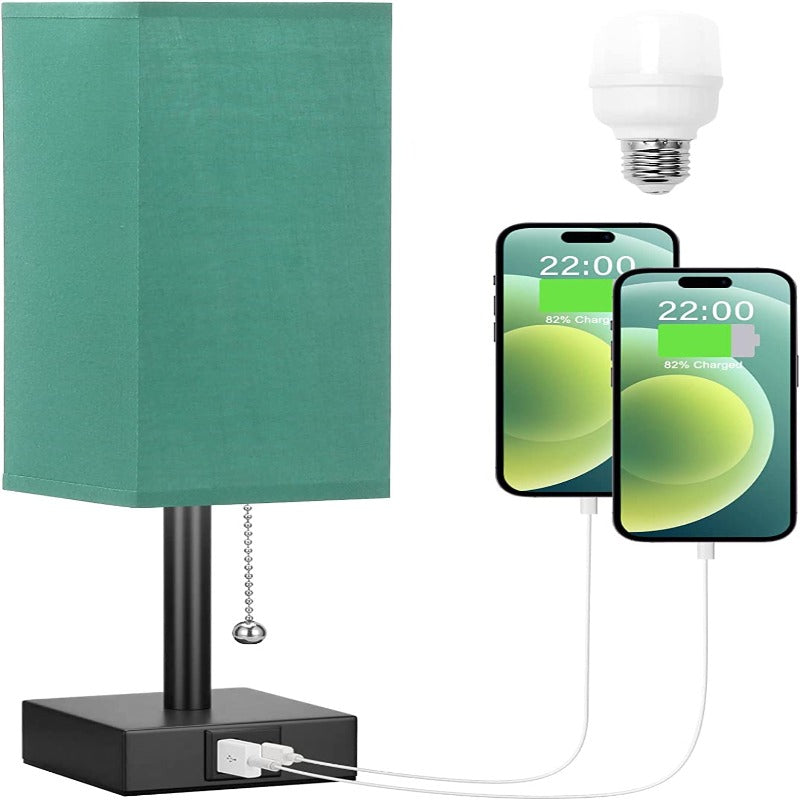 Table Lamp With 3 Levels Brightness 2700/3500/5000K Nightstand Lamp With USB A Ports, Small Lamp With 3 Color Modes By Pull Chain, Bedroom Lamp With LED Bulb