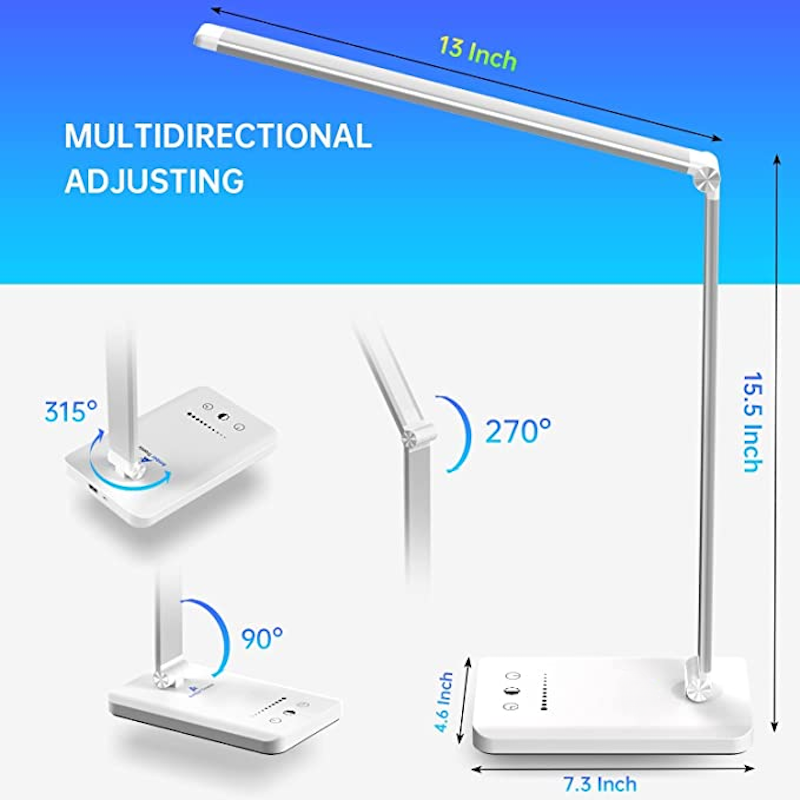 LED Desk Lamp with USB Charging Port, Dimmable Eye-Caring Reading Desk Light for Home, with 5 Brightness Level & 3 Lighting Modes, Touch Control, Auto Timer (Black)