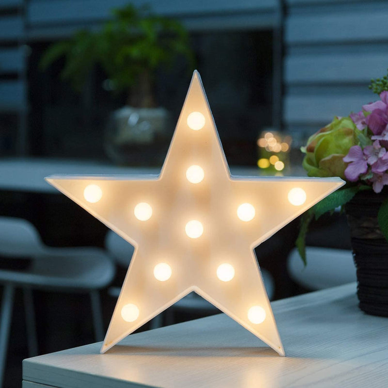 Star Sign Lights, Warm White LED Lamp - Living Room, Bedroom Table & Wall Christmas Decoration For Kids & Adults - Battery Powered 10 Inches High