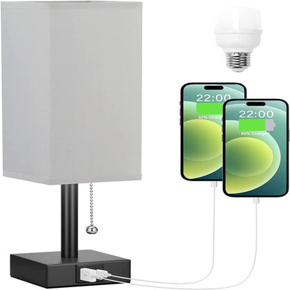 Table Lamp With 3 Levels Brightness 2700/3500/5000K Nightstand Lamp With USB A Ports, Small Lamp With 3 Color Modes By Pull Chain, Bedroom Lamp With LED Bulb