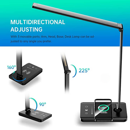 LED Desk Lamp with USB Charging Port, Dimmable Eye-Caring Reading Desk Light for Home, with 5 Brightness Level & 3 Lighting Modes, Touch Control, Auto Timer (Black)