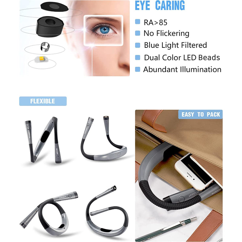 LED Neck Reading Light, Book Light For Reading In Bed, 3 Colors, 6 Brightness Levels, Bendable Arms, Rechargeable, Long Lasting, Perfect For Reading, Knitting, Camping, Repairing