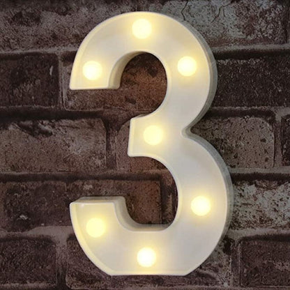 Decorative LED Light Up Number Letters, White Plastic Marquee Number Lights Sign Party Wedding Decor Battery Operated