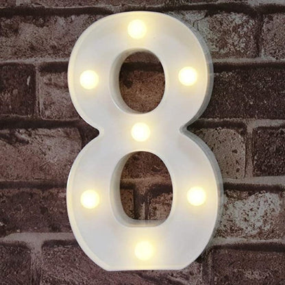 Decorative LED Light Up Number Letters, White Plastic Marquee Number Lights Sign Party Wedding Decor Battery Operated