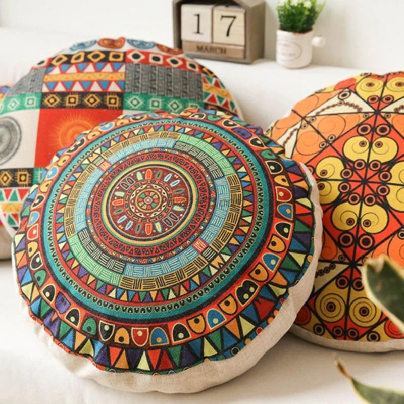 Round florel print yoga meditation cushion