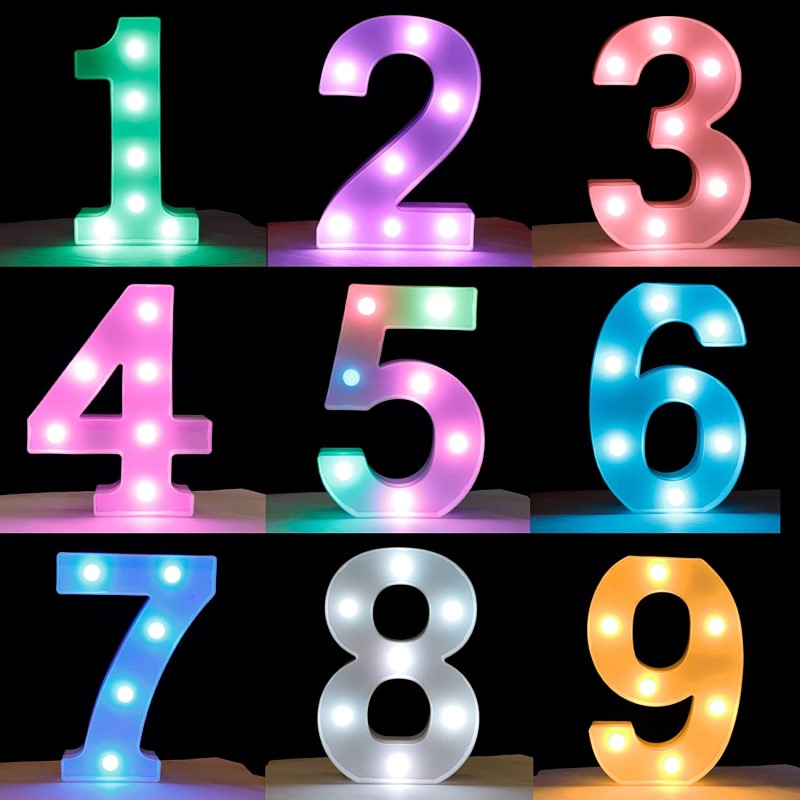 RGB Decorative LED Light Up Number Letters, White Plastic Marquee Number Lights Sign Party Wedding Decor Battery Operated