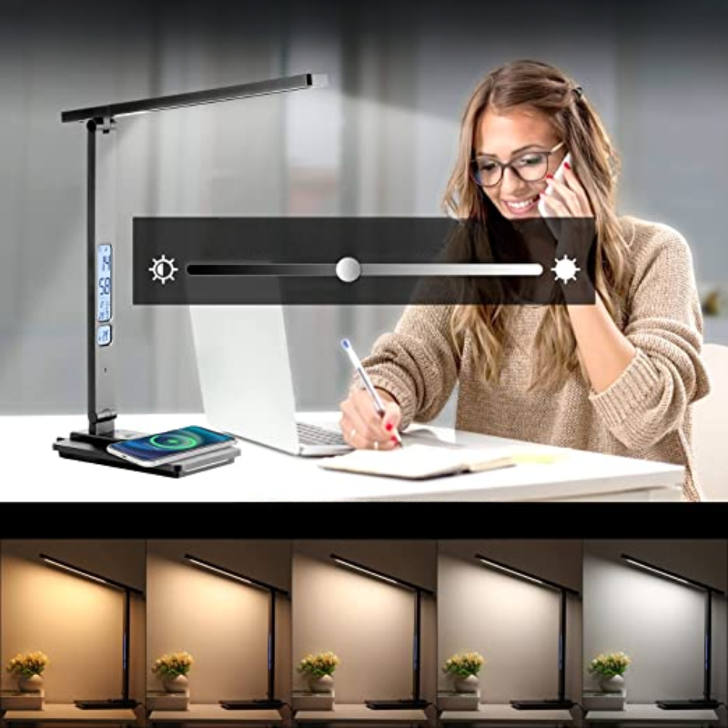 LED Desk Lamp With Wireless Charger, Touch Control Study Lamp With USB Charging Port