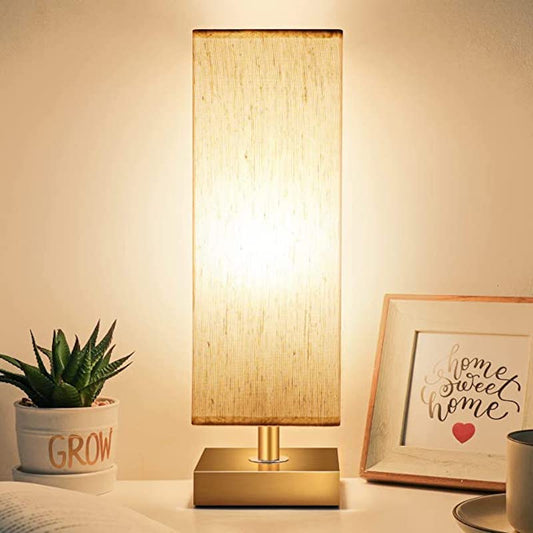 Bedside Table Lamp - Small Bedroom Lamps For Nightstand, 3-Color Options Solid Wood Lamp With Fabric Shade, Minimalist Desk Reading Lamps For Kids Room Living Room Office Dorm (LED Bulb Included)