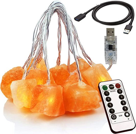 Himalayan Salt String Light With USB Power | Natural Salt Block 10 LED and 60Inch Extension Cord