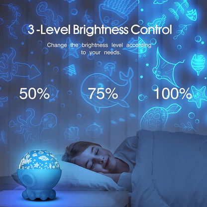 Chiristmas Gift Night Light Projector for Kids, Ocean Light Lamp for 3-8 Year Old Boys, 4 in 1 Star & Moon Projection for 2-10 Year Old Girls, 9 Lullaby Songs, Toddler Toys for Kids, Remote Control