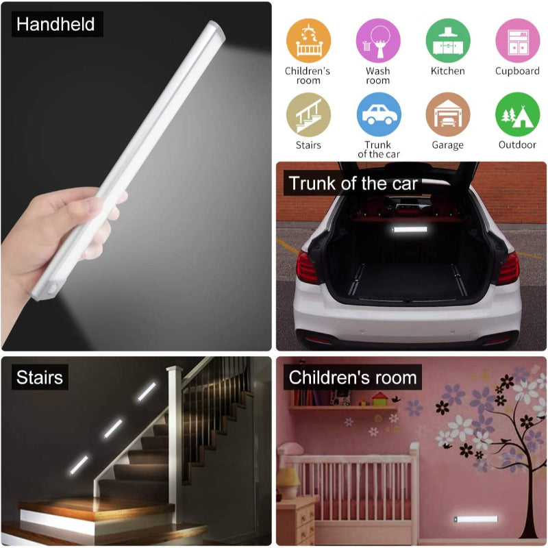 LED Motion Sensor Cabinet Light, Under Counter Closet Lighting, Wireless USB Rechargeable Kitchen Night Lights, Battery Powered Operated Light,54-LED Light for Wardrobe, Closets, Cabinet, Cupboard(2 Pack)