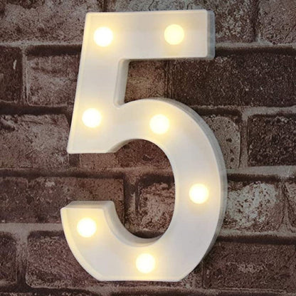 Decorative LED Light Up Number Letters, White Plastic Marquee Number Lights Sign Party Wedding Decor Battery Operated