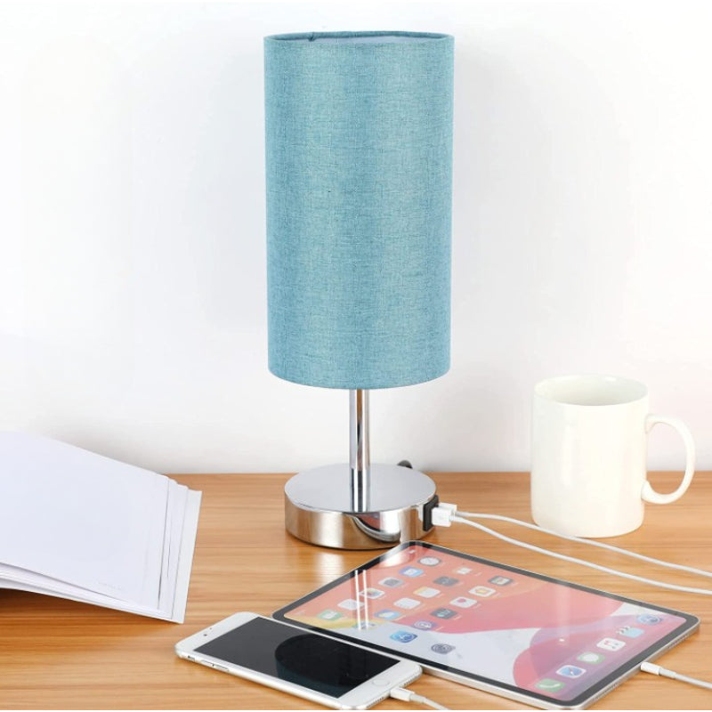 Decor Bedside Lamp with USB Port - Touch Control Table Lamp for Bedroom Wood 3 Way Dimmable Nightstand Lamp with Round Flaxen Fabric Shade for Living Room, Dorm, Home Office