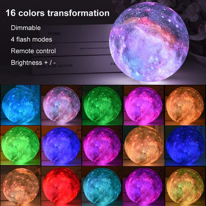 3D Moon Lamp Kids Night Light Galaxy Lamp 16 Colors Led Light With Rechargeable Battery Touch & Remote Control As Birthday Gifts For Boys/Girls/Kids