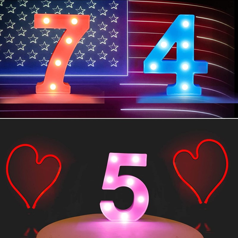 RGB Decorative LED Light Up Number Letters, White Plastic Marquee Number Lights Sign Party Wedding Decor Battery Operated