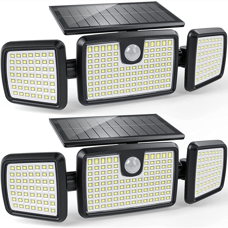 Solar Lights Outdoor, 3 Head Solar Motion Lights Outdoor With 2500LM 218 LEDs High Brightness, Built-In Bigger Tempered Glass Solar Panel, Sensitive PIR Motion Inductor