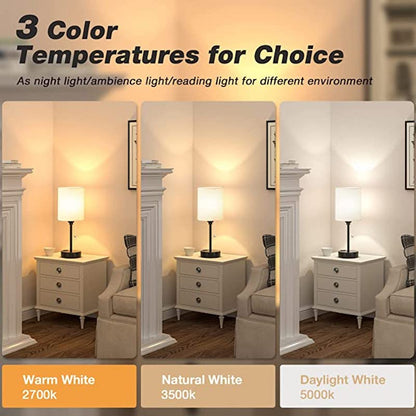 Small Bedroom Lamps 3 Color Temperatures - 2700K 3500K 5000K Bedside Lamps With USB C And A Ports, Pull Chain Table Lamps With AC Outlet, White Nightstand Lamps With Black Metal Base For Kids Reading