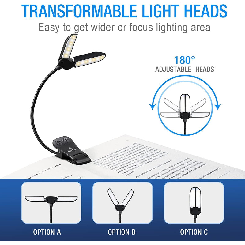 14 LED Rechargeable Book-Light For Reading At Night In Bed, Warm/White Reading Light With Clamp, 180° Adjustable Clip On Light, Lightweight Eye Care Book Light, Perfect For Book Lovers