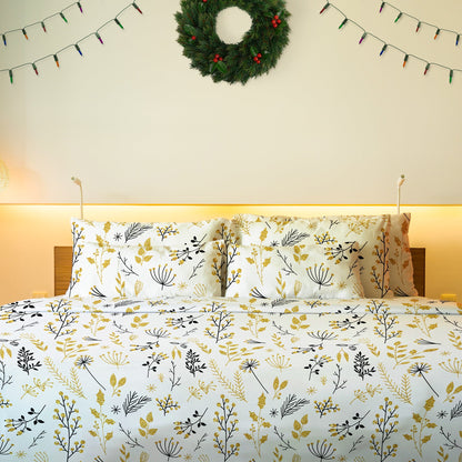 Christmas Gold Floral & Leaf Berries Duvet Cover Set