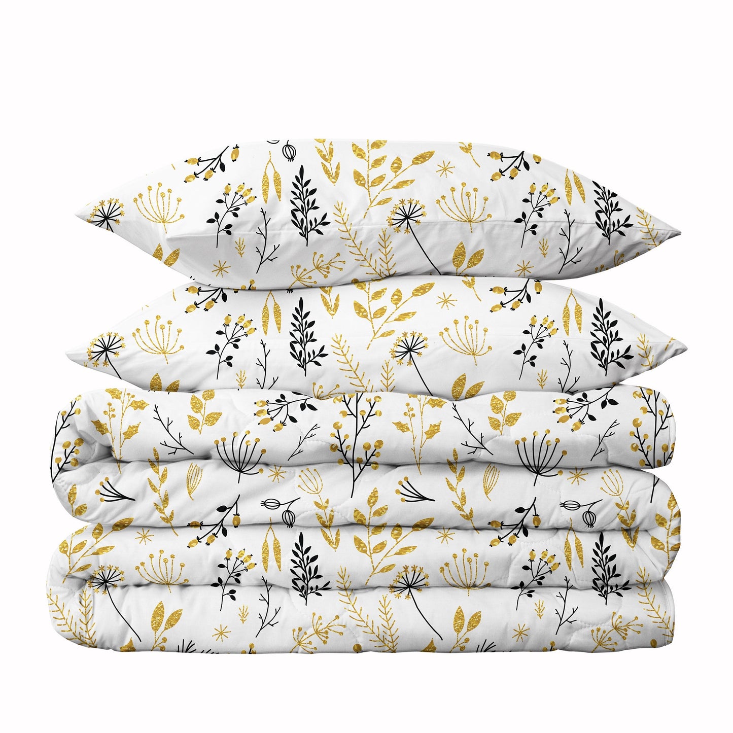 Christmas Gold Floral & Leaf Berries Duvet Cover Set