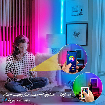 LED Strip Lights Smart Light Strips With App Control Remote, 5050 RGB LED Lights For Bedroom, Music Sync Color Changing Lights For Room Party