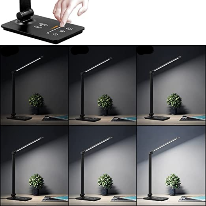 LED Desk Lamp With Wireless Charger, Touch Control Desk Lamp With 5 Color Modes & Fully Dimming Function, Eye Caring Table Lamps For Study, Office Lamp With Adjustable Arm, Auto Timer 30/60 Min