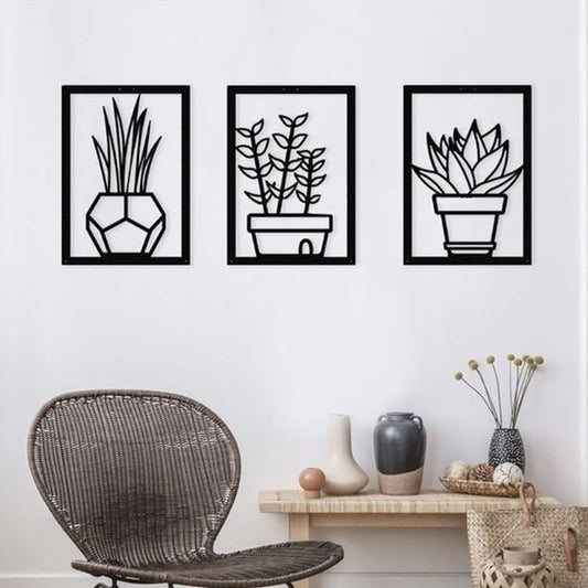 Pot of Plants Metal Wall Art (3 Pieces)