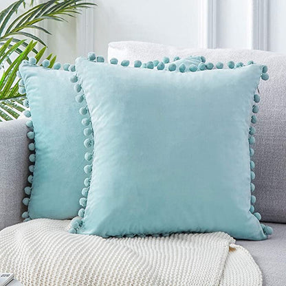 Velvet Pom Pom Cushion Covers