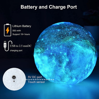 3D Moon Lamp Kids Night Light Galaxy Lamp 16 Colors Led Light With Rechargeable Battery Touch & Remote Control As Birthday Gifts For Boys/Girls/Kids