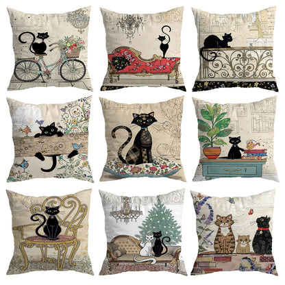 Vintage Black Cat Cushion Covers