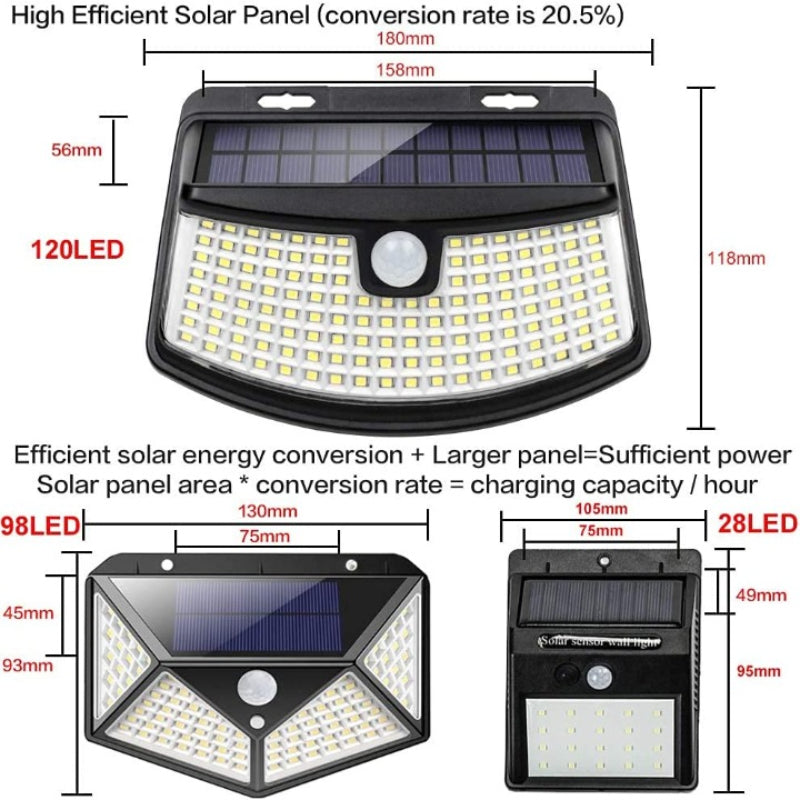 New Solar Lights 120 LED With Lights Reflector, 270° Wide Angle, IP65 Waterproof, Easy-to-Install Security Lights for Front Door, Yard, Garage, Deck