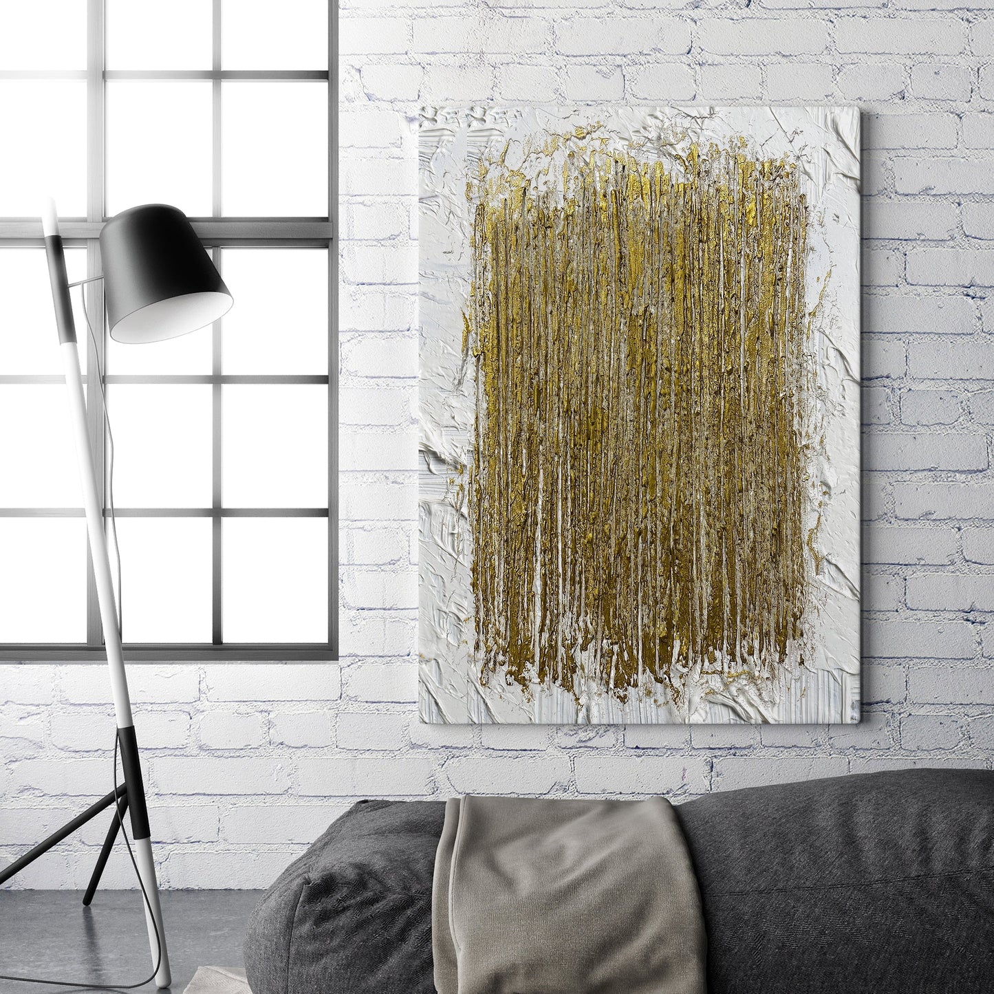 Beige & Gold Spackle Painting with Plaster Wall Art