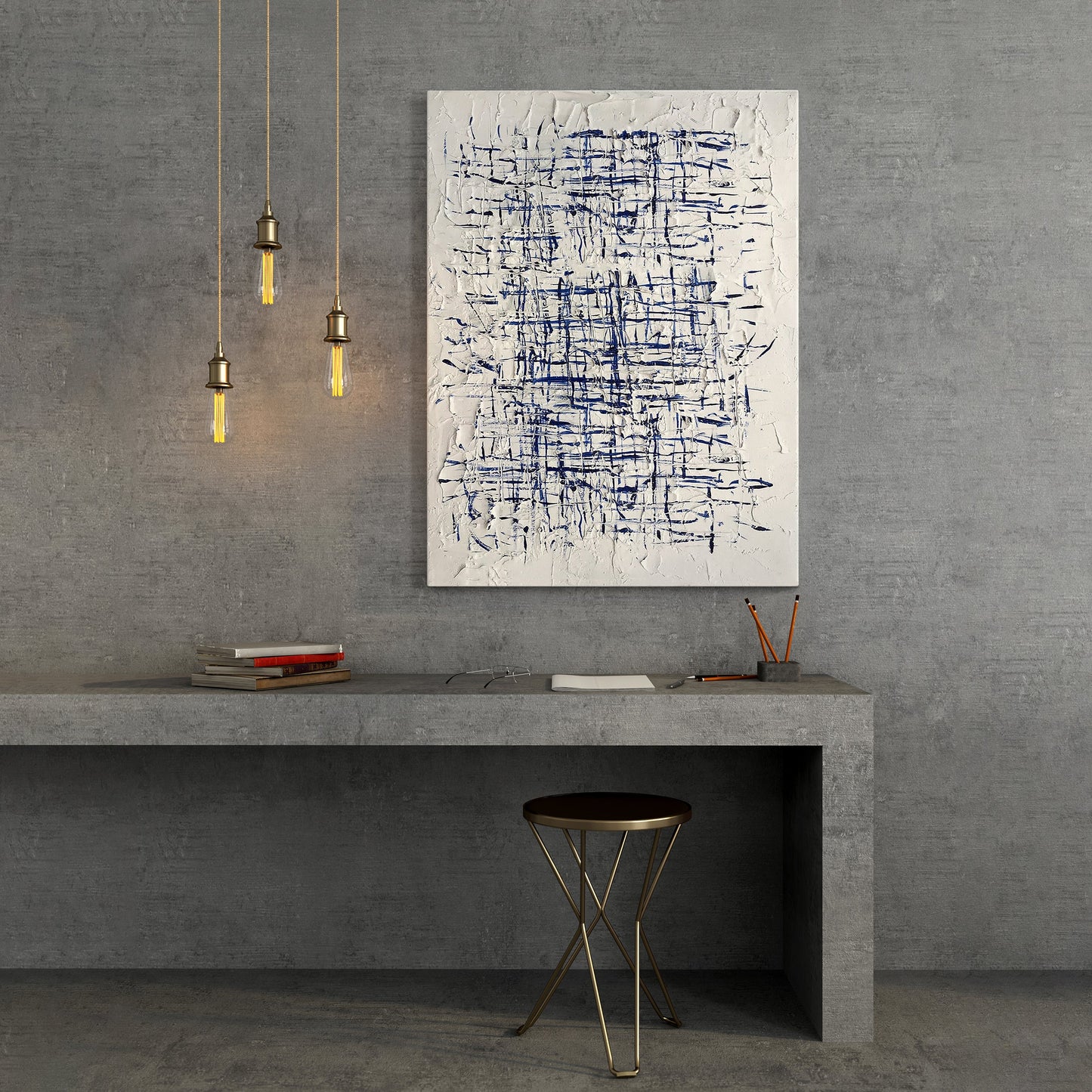 Blue Abstract Painting Modern Minimalist Wall Art