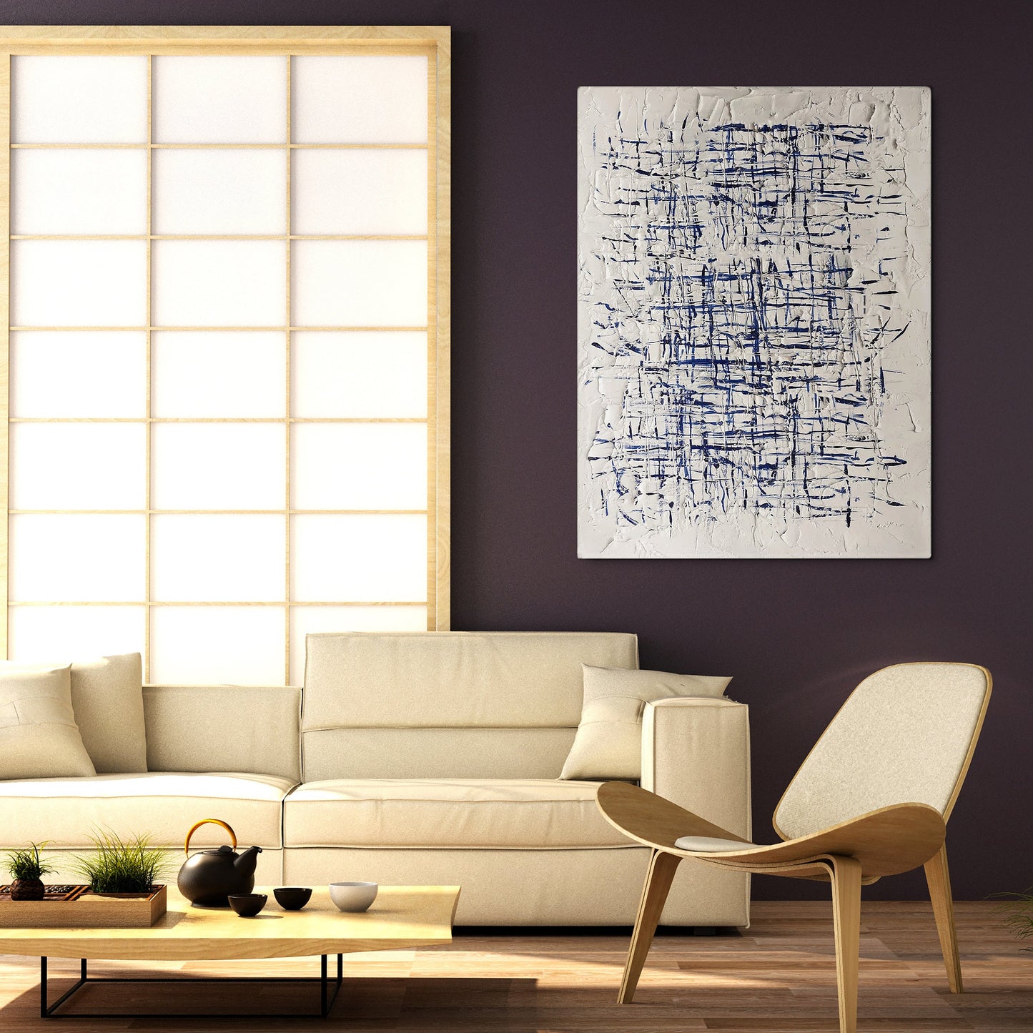 Blue Abstract Painting Modern Minimalist Wall Art