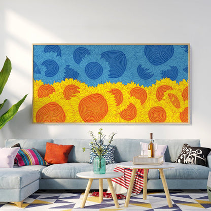 Blue and Yellow Sunflowers Art