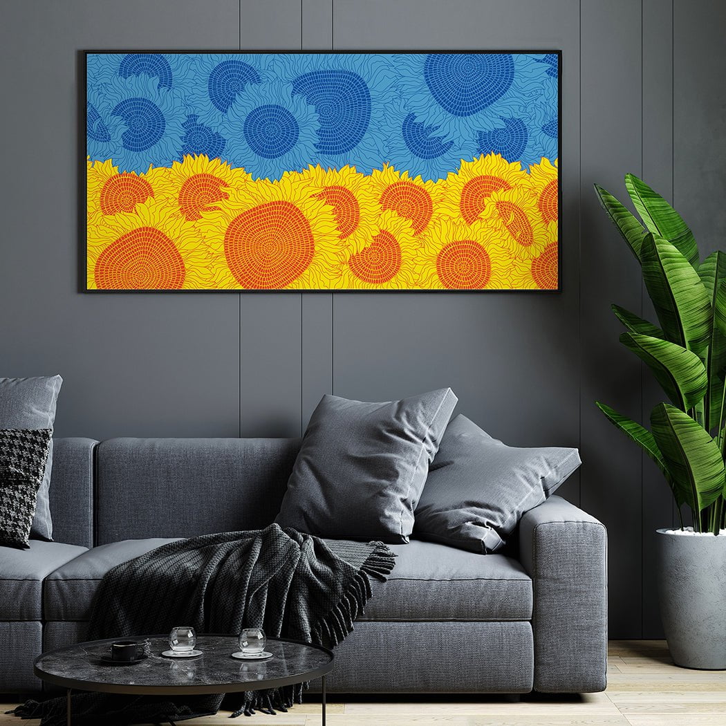 Blue and Yellow Sunflowers Art