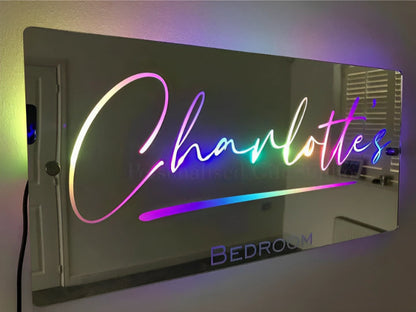 Personalized Handmade LED Illuminated Mirror Sign Light Up Bedroom Name Display