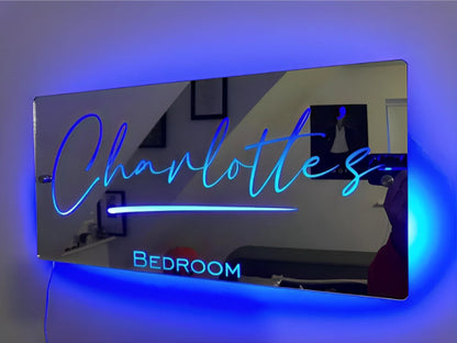 Personalized Handmade LED Illuminated Mirror Sign Light Up Bedroom Name Display