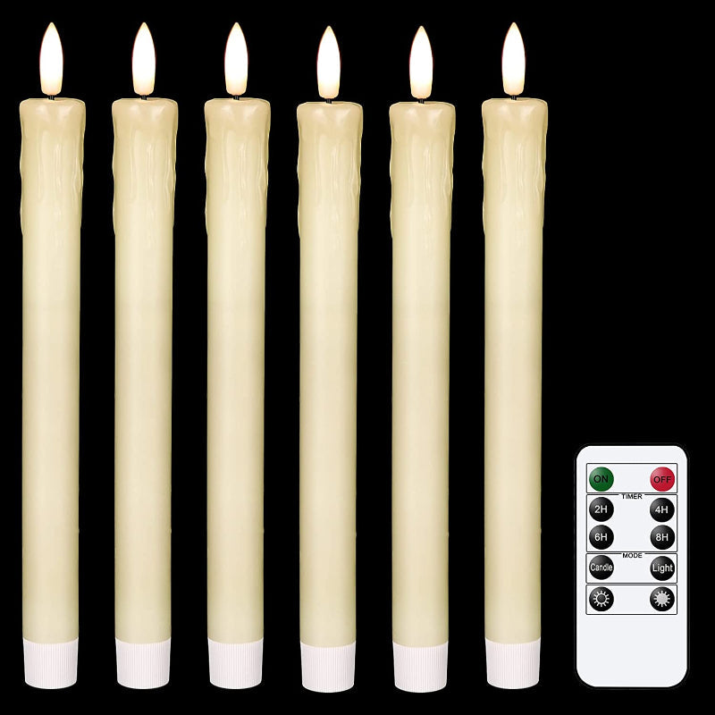 Flameless Flickering Taper Candles With 2 Remote Controls And Timer, Real Wax 3D Wick Light Window Candles Battery Operated, Christmas Home Wedding Decor