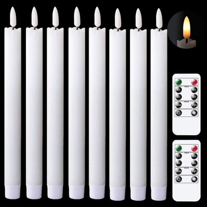 Flameless Flickering Taper Candles With 2 Remote Controls And Timer, Real Wax 3D Wick Light Window Candles Battery Operated, Christmas Home Wedding Decor