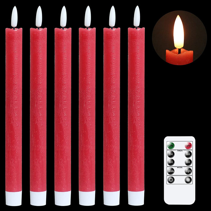 Flameless Flickering Taper Candles With 2 Remote Controls And Timer, Real Wax 3D Wick Light Window Candles Battery Operated, Christmas Home Wedding Decor