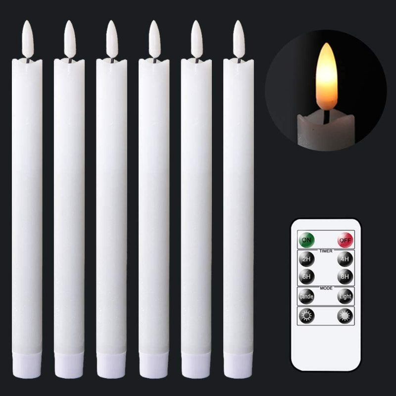 Flameless Flickering Taper Candles With 2 Remote Controls And Timer, Real Wax 3D Wick Light Window Candles Battery Operated, Christmas Home Wedding Decor