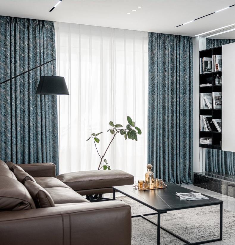 Heavy Modern Blue & Gold Drapes