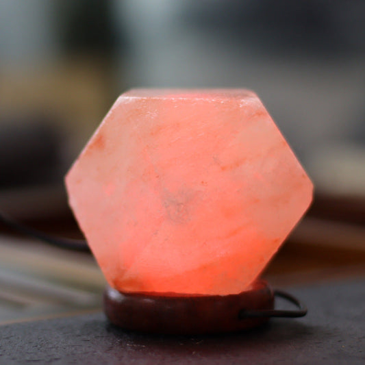 Diamond Shaped Himalayan Salt Lamp With Wooden Base