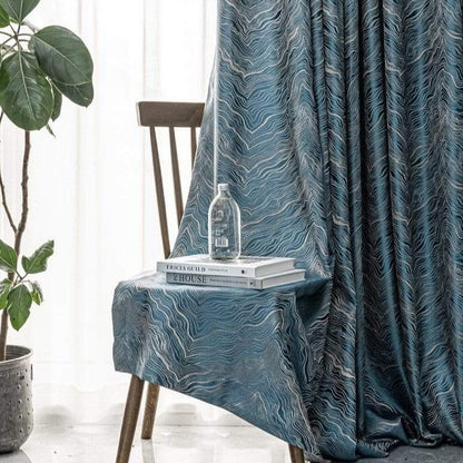 Heavy Modern Blue & Gold Drapes