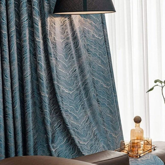 Heavy Modern Blue & Gold Drapes