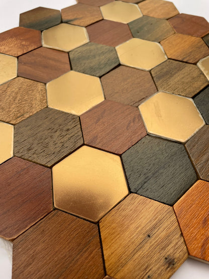 Hexad Wood Mosaic Wall Panel